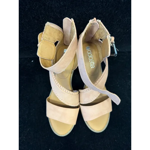 Dolcetta Delia Blush Pink Strappy Wedge‎ Sandals Fringed Detail Size 6M - Image 2