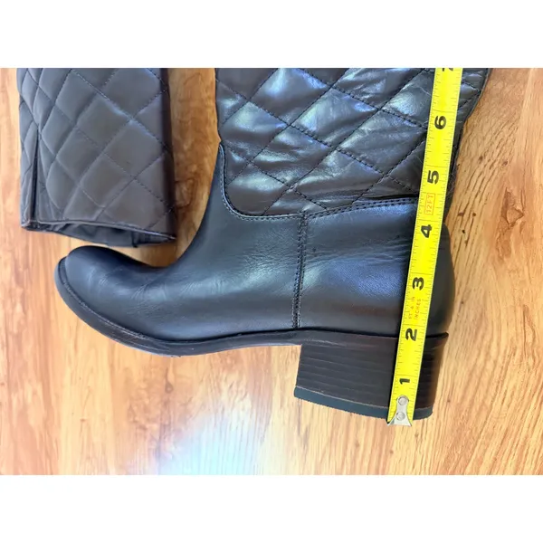 Tory Burch Kiernan Quilted Leather Riding Boots Brown Logo 8.5M - Image 7