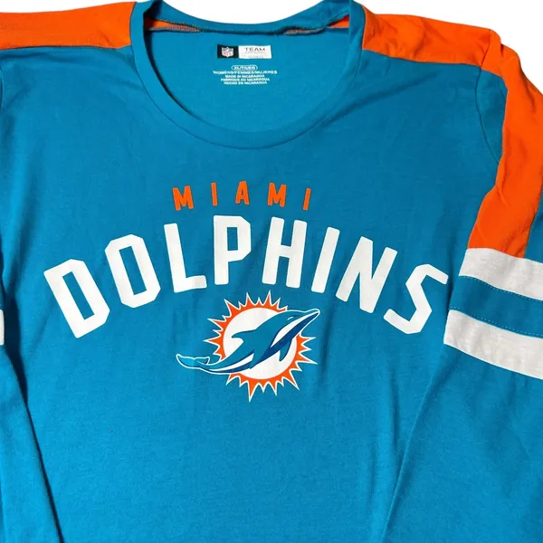 NEW‎ Miami Dolphins NFL Womens XL Teal Orange 3/4 Sleeve T Shirt Team Apparel - Image 3