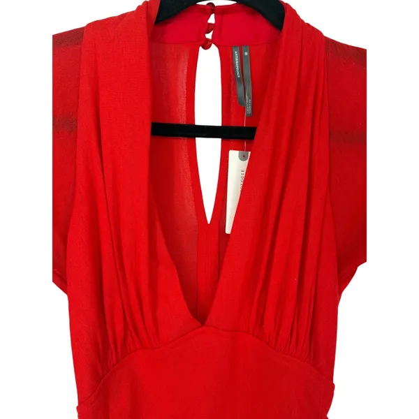 NWT Anthropologie Womens V-Neck Ruched Mesh Long Sleeve Mini Dress Red Size XS - Image 6