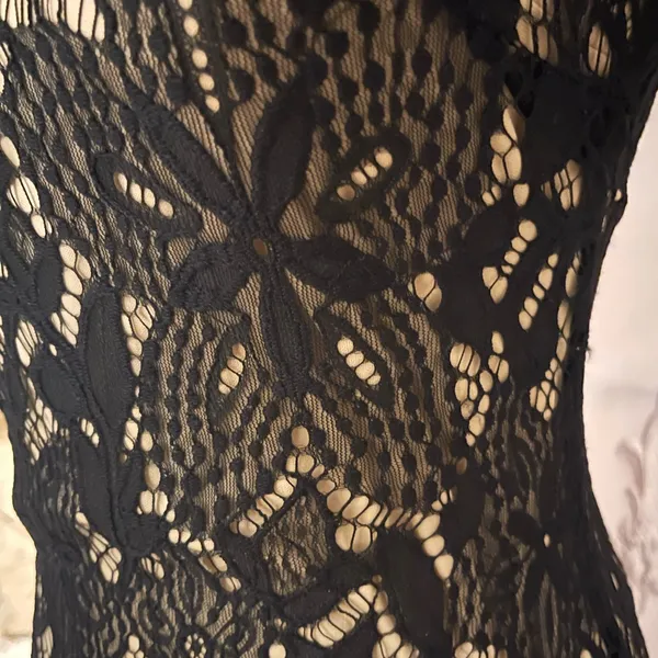 “love, Fire” Black Lace Bodycon Midi Dress, Size S/P - Image 6