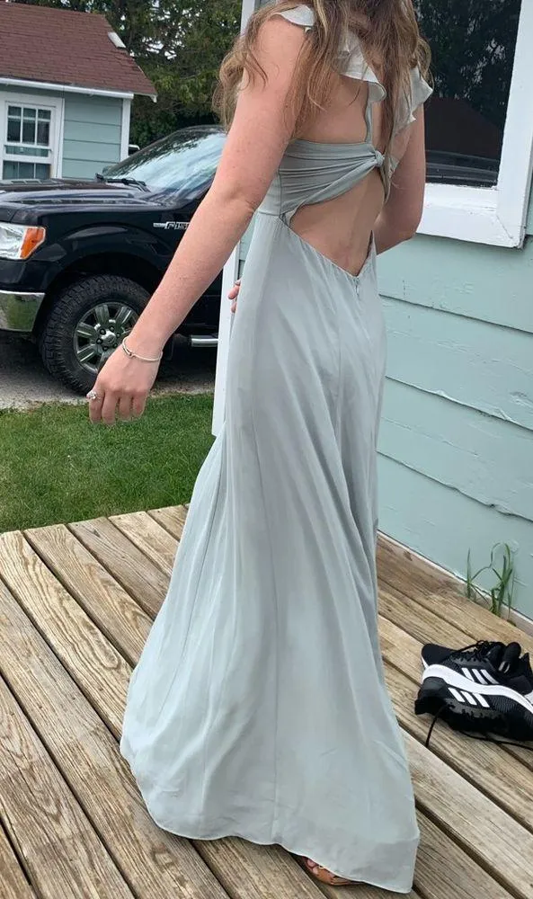 Bhldn Diana Sage green mint gown ruffle slit med - Image 3
