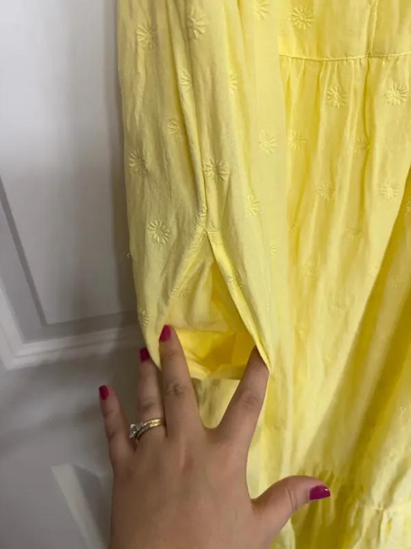 Old Navy Yellow Embroidered Tiered Maxi Dress Pockets Women’s L - Image 5