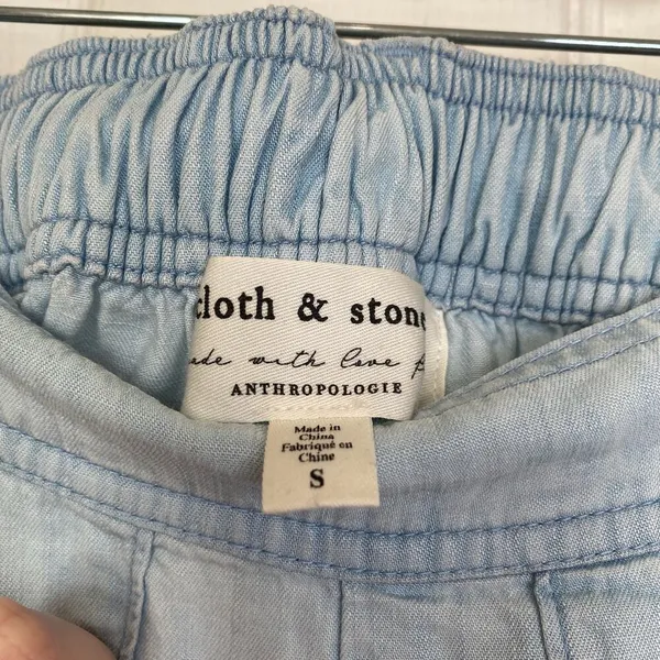 ANTHROPOLOGIE Cloth & Stone Breezy Pants Tencel Pull On Wide Leg Chambray Size S - Image 5