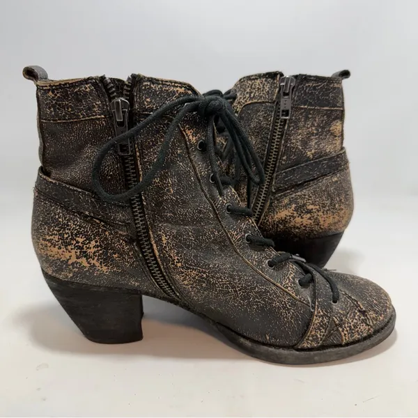 OTBT Floyd Distressed Crackle Leather Combat Boots Bronze Black Womens 7M - Image 5