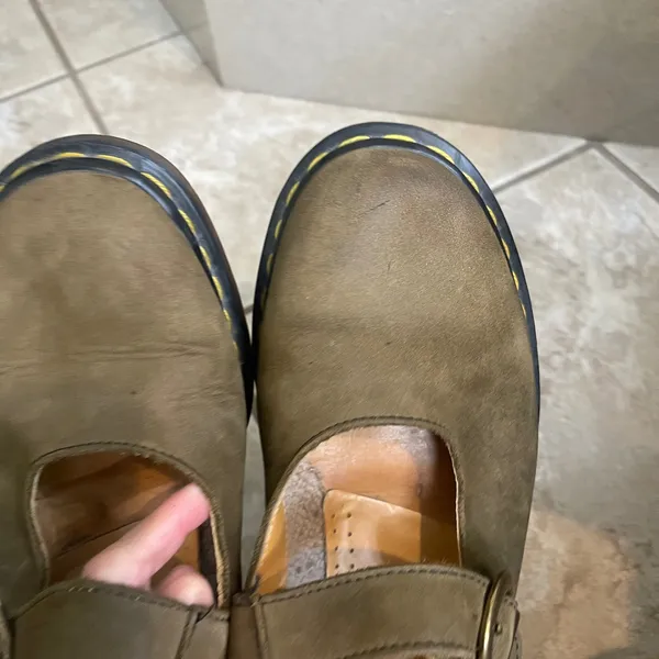 Dr Martens Vintage Made in England Olive Green Mary Jane Shoes Sz usa8/england 6 - Image 10