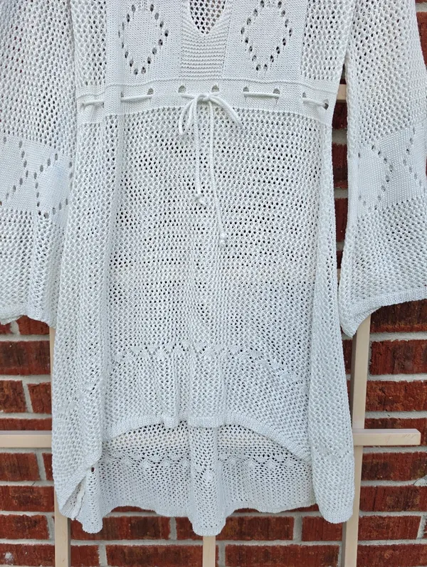 White Crochet Knit Swim Coverup Small - Image 6
