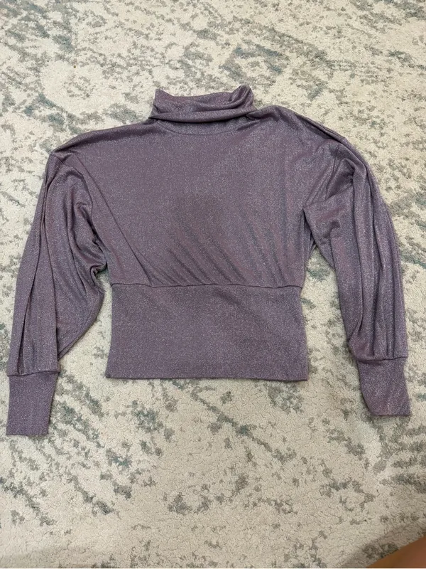 Free People Metallic Glam Turtleneck Top Lavender Haze S - Image 3