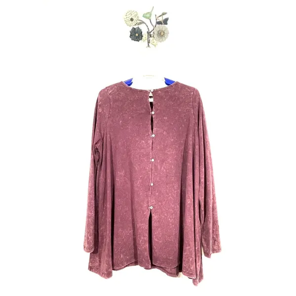 Easel Size Large Mineral Wash Dark Mauve Tunic Lace Yoke Back Button Detail NEW - Image 4