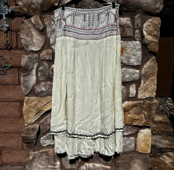 VTG Scully Embroidered Maxi Pull-on Skirt Gauzy Womens Large Boho Layered - Image 2