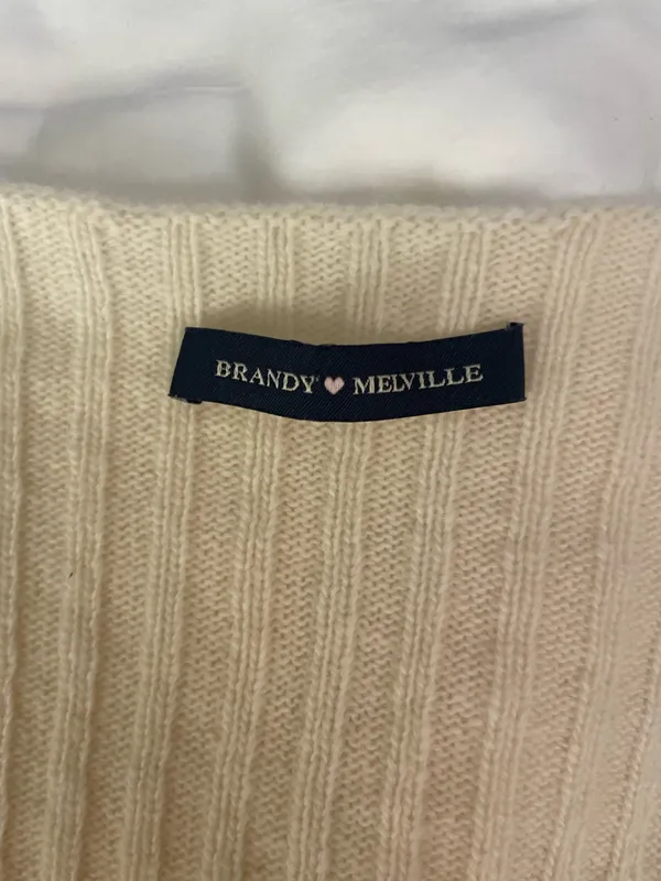 Brandy Melville Sweater Cream V-Neck - Image 3