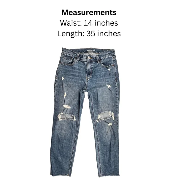 Old Navy Boyfriend Mid-Rise Distressed Jeans Women's Size 2 Raw Hem - Image 6