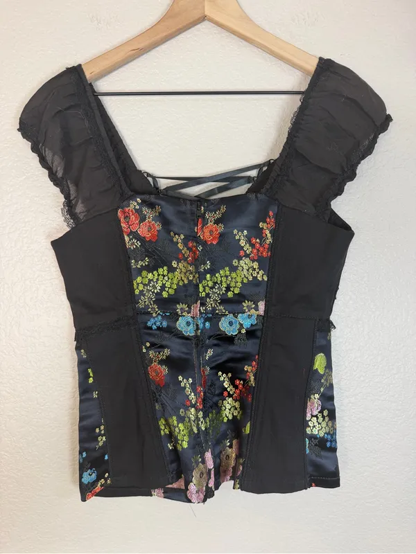 Tripp NYC Vintage Y2K Hot Topic Oriental Geisha Satin Brocade Corset Goth Medium - Image 5