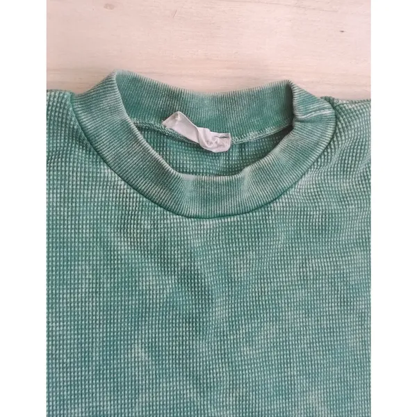 Altar'd State Sage Green Waffle Knit Ruffle Sleeve Crop Top Size Small EUC - Image 4