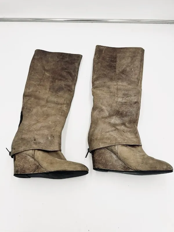 Steven by Steve Madden Taupe Leather 18" High Sz 6.5M Wedge Knee Boots - Image 6