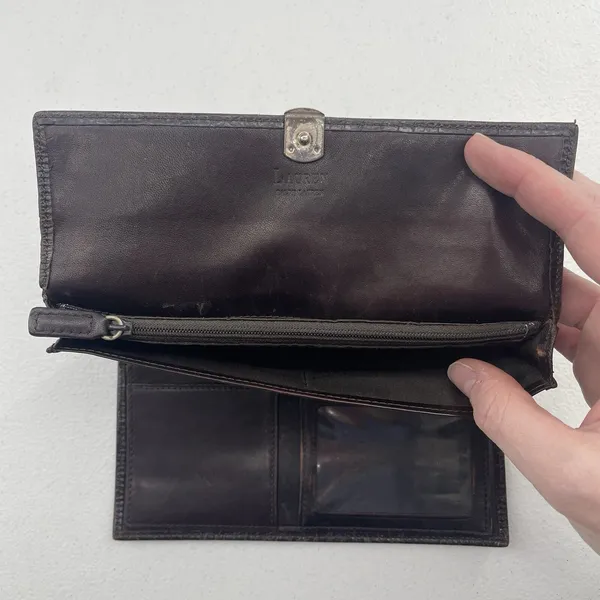 Vtg Lauren Ralph Lauren Wallet Croc Embossed Brown‎ Leather Checkbook Pocketbook - Image 9
