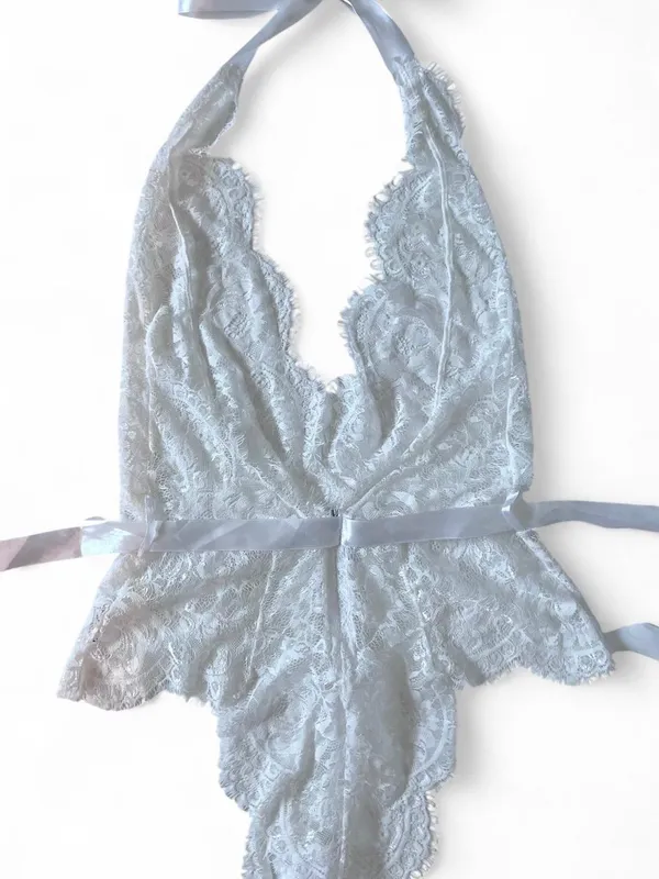 Oh La La Cheri Bridal Naomi Eyelash Lace Halter Teddy Women's Size S/M Paris - Image 3