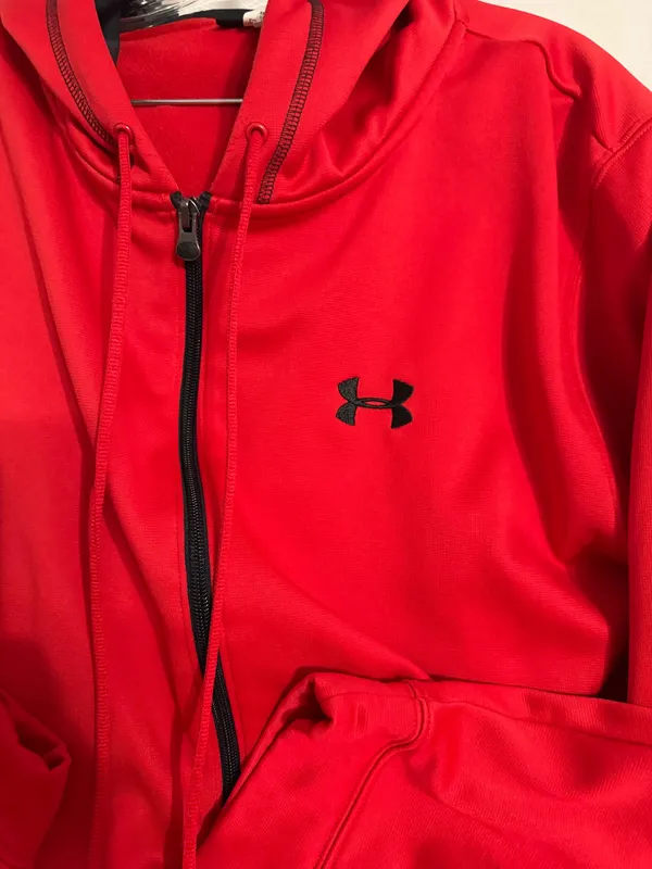 Under Armour Men’s Red Full-Zip Hoodie with Black Logo - Image 3