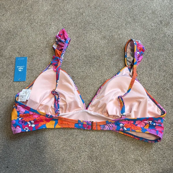 Cupshe Pink Floral Ruffle Trim Bikini Swim Top Size XL - Image 4