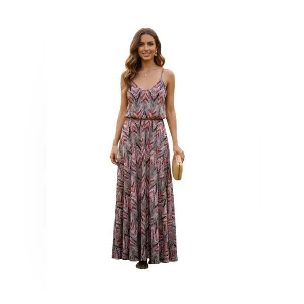 Veronica M Jene Stretch Drop Waist Maxi Dress Medium Boho Chevron Geometric - Image 13