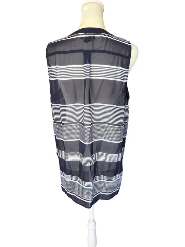 Gap blue and white striped sheer sleeveless v-neck top blouse women's medium - Image 4