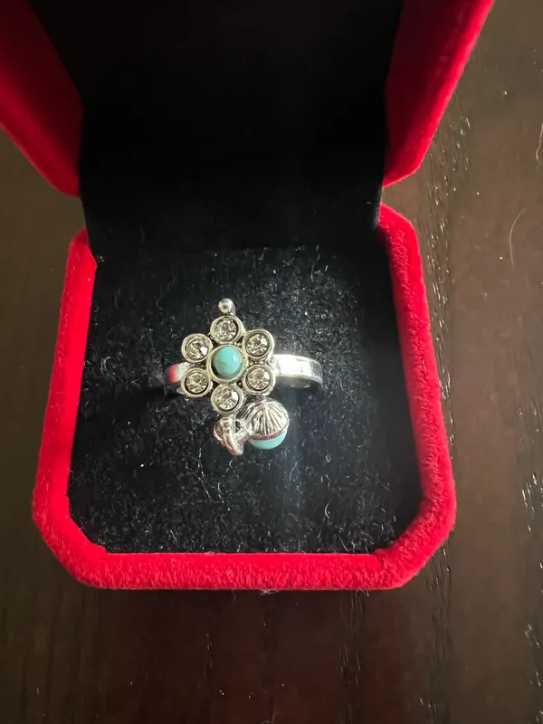 Women’s Stainless Steel Silver Simulated Faux Turquoise Ring Size 6 New - Image 2