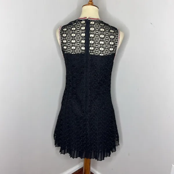 Sandro Lace Crochet Embroidered Franck‎ Mini Dress Sleeveless Ruffle Pleated Hem - Image 4