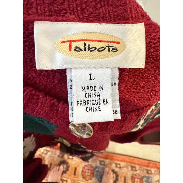Vintage Talbots Silk Blend Ugly Christmas Sweater‎ Embroidered Patchwork SzL - Image 3