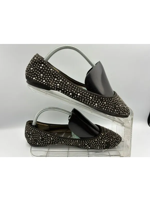 Blue Suede Shoes Womens Black Studded Flats Size 10 Sparkly Comfortable Slip-On - Image 9
