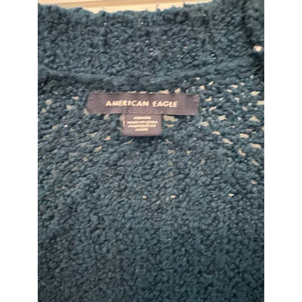 American‎ Eagle Teal Blue Open Front Knit Cardigan Sweater Pockets - Medium - Image 2