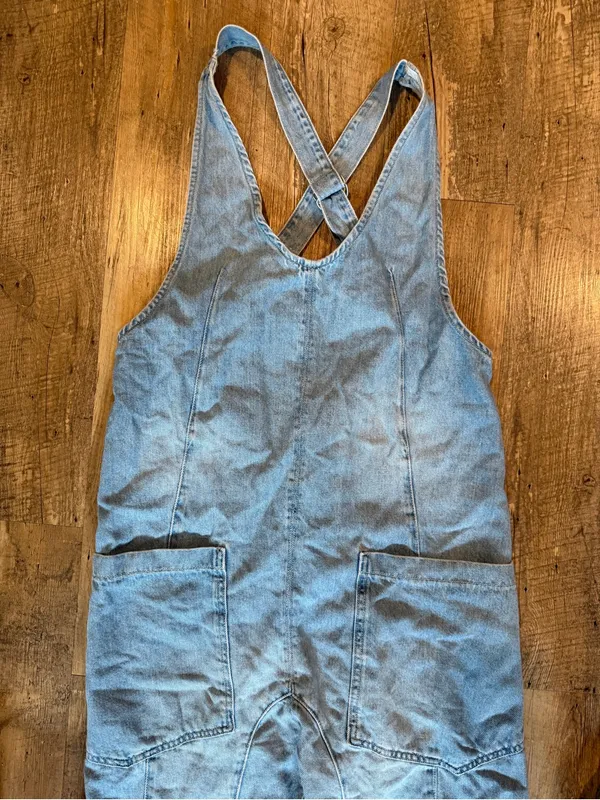 Free People High Roller Overall Denim Jumpsuit Light Blue Denim Women's XS - Image 4