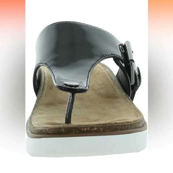 Clarks Elayne Step Patent Leather Sandal Womens Size 6 Black Slip On Comfort NEW - Image 2