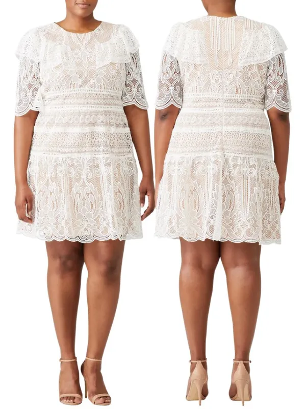 ML Monique Lhuillier Lace Fit & Flare Mini Dress Womens 18 White Formal Cocktail - Image 2