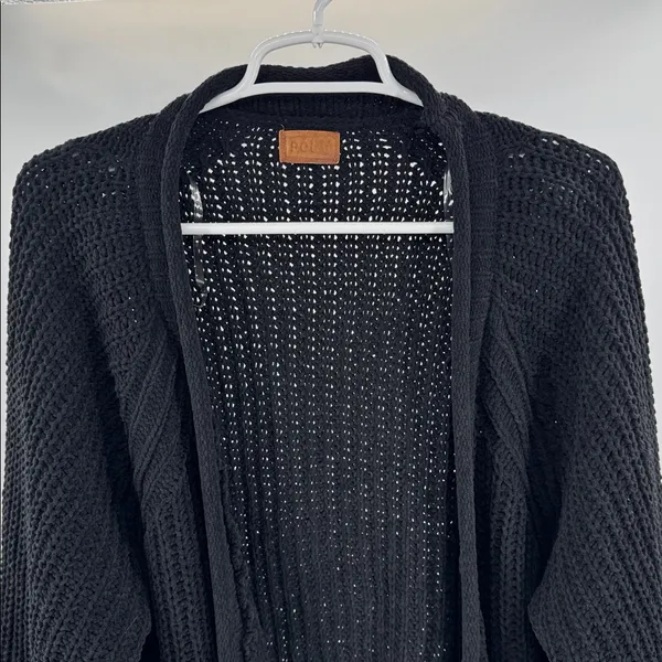 POL Black Open-Knit Women's Cardigan M oversized neutral capsule open front - Image 6