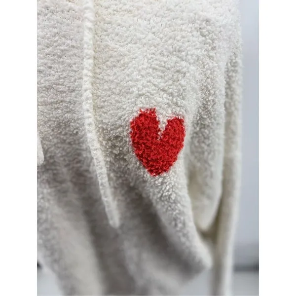 Aerie Fleece Hoodie Sweatshirt Heart Detail Cream Size Medium - Image 6