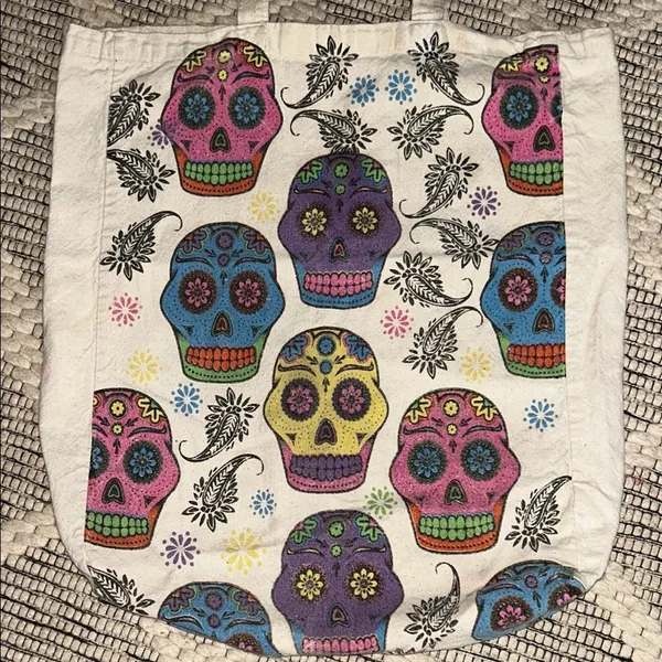 Y2K Day of the dead Dia De Muertos Skull Candy Halloween Trick or Treat Tote Bag - Image 2