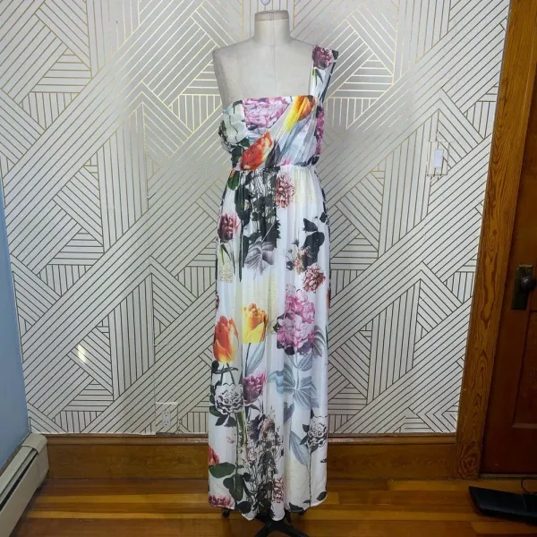 ASOS Floral One Shoulder Maxi Dress‎ in White Size 2 - Image 3