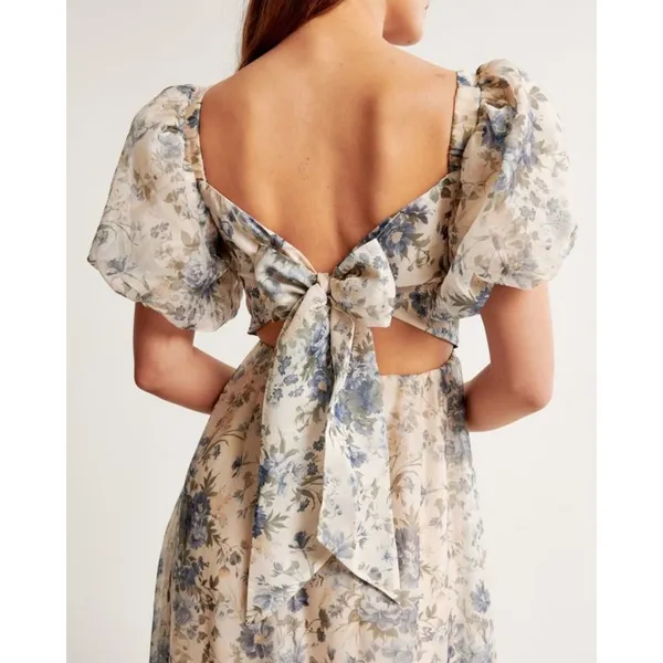 Abercrombie & Fitch Emerson Drama Bow-Back Maxi Dress in Cream Floral Size SP - Image 5