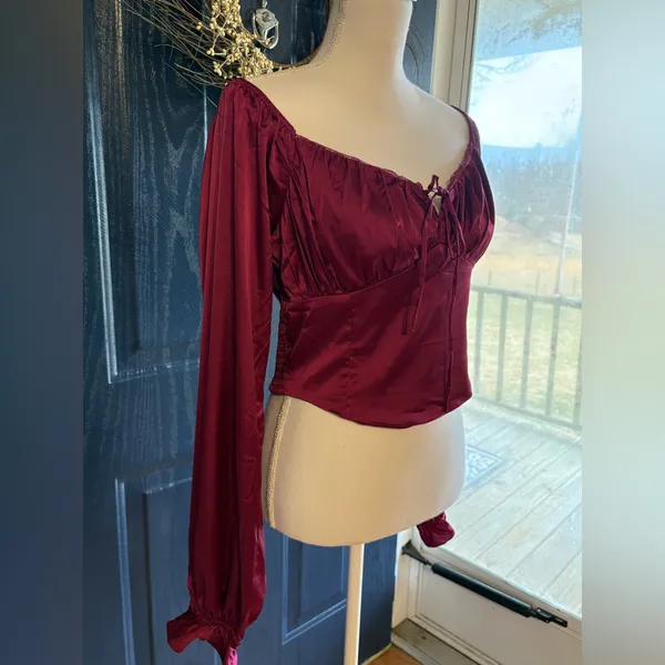 Altar'd State Satin Burgundy Crop Top size Large - Image 2