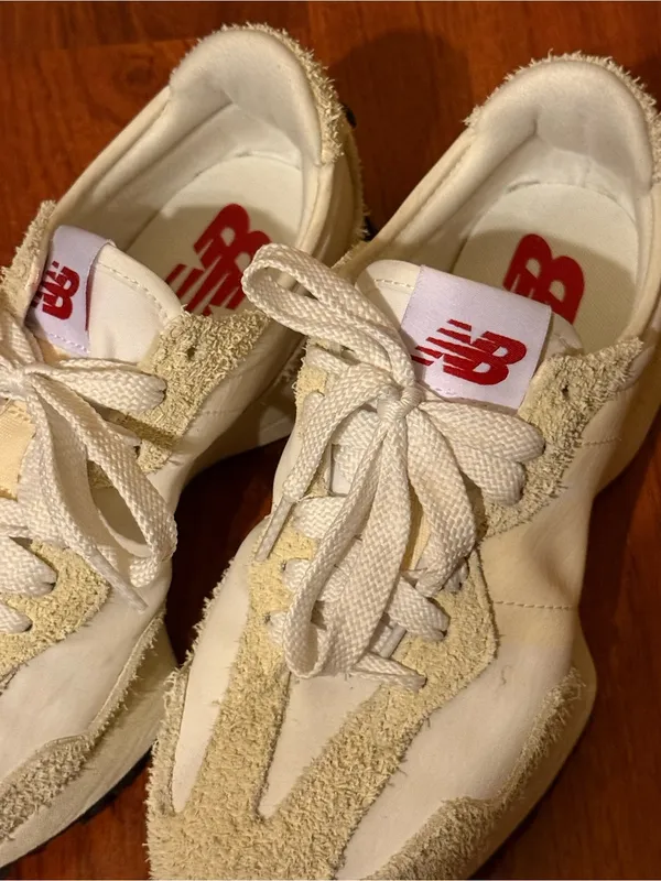 New Balance Women's Cream Suede-Trim Lace-Up Sneakers with Red Logo - Image 3