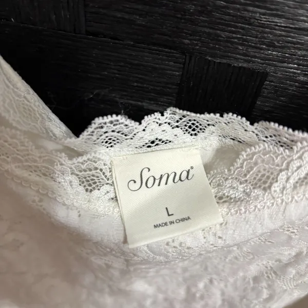 Soma Camisole White Floral Lace Scalloped‎ Trim Lined Stretch Romantic Bridal L - Image 5