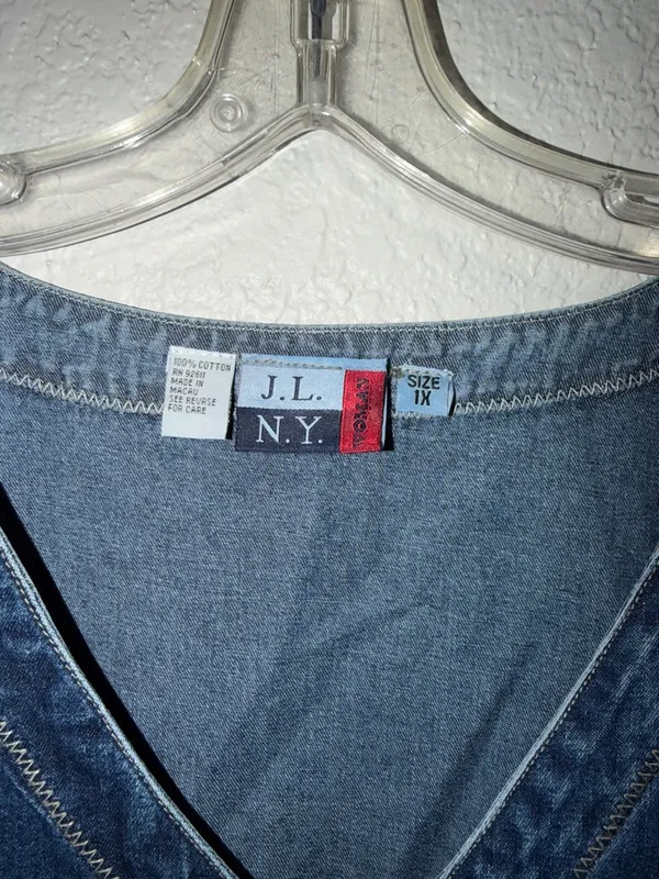 Vintage Jean dress embroidered Aztec designs geometric Denim Jumper cottagecore - Image 4