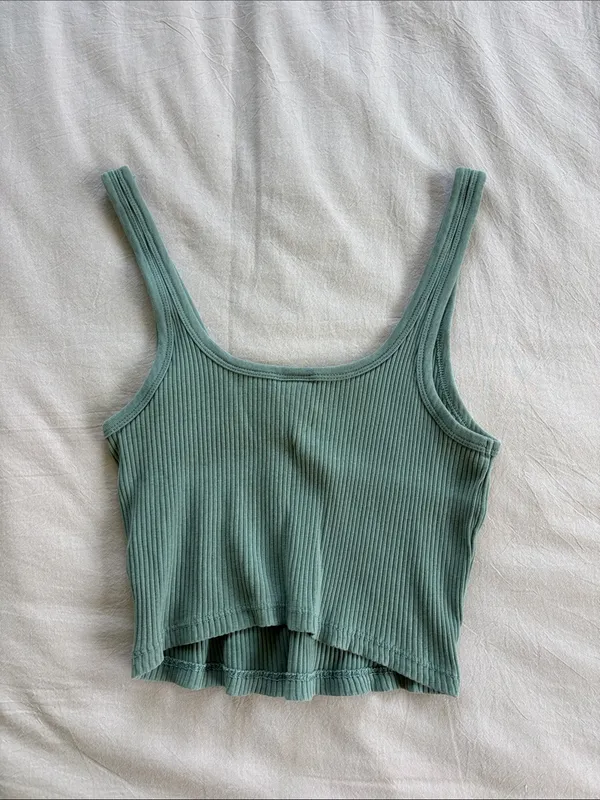 Old Navy Sage Green Ribbed Crop Tank Top - S - Image 2