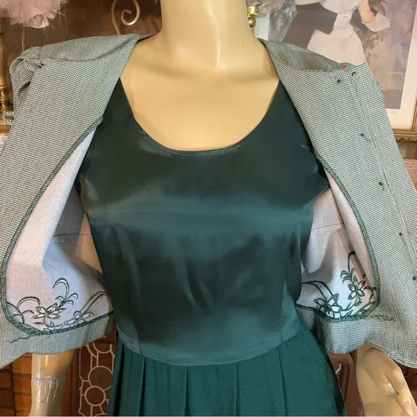 Miss Dorby Vintage 1990'S Green & White One Piece Dress With Tie Back Belt (6p) - Image 7