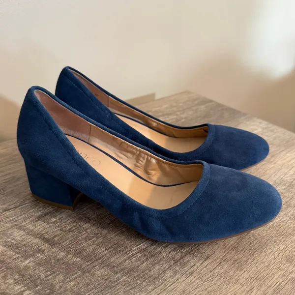 Franco Sarto Fausta Low Heels Pumps Women’s Size 6 Blue Suede Office Modest - Image 2