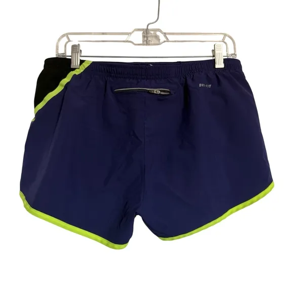 Nike Dri-FIT‎ Running Shorts Womens Medium Purple Black Neon Green Colorblock 3" - Image 6