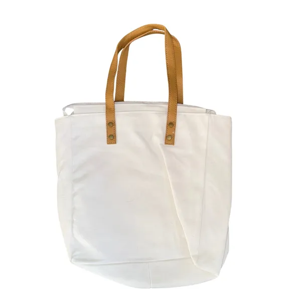 Cozy Earth Canvas Tote Bag Women Large Cream Tan Excellent Zippered Travel Carry - Image 3