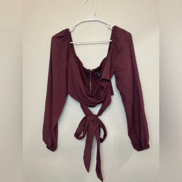 Forever 21 Women’s Wrap Around Surplice Deep Burgundy‎ Crop Top Size S - Image 9