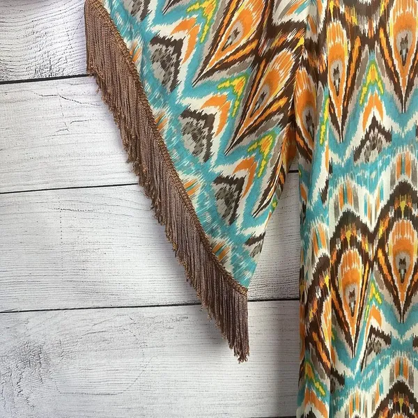 Anthropologie UNCLE FRANK Boho Chevron Tassled Blouse Paisley Women's Size Small Beach Kimono‎ - Image 4