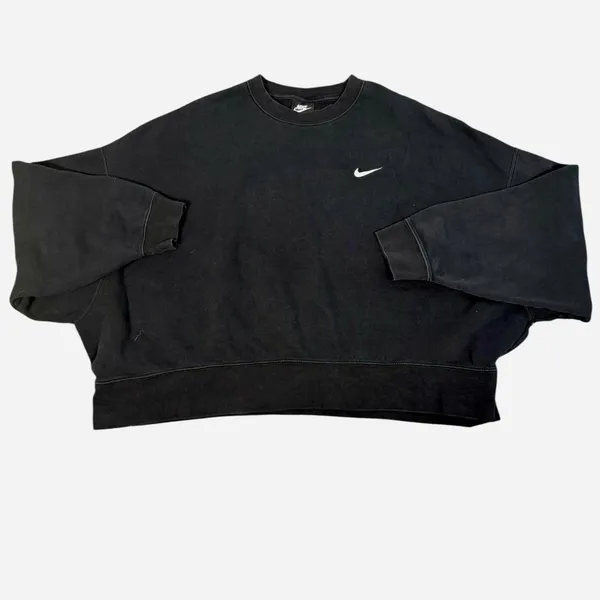 Nike Womens XXL Black Oversized Cropped Crewneck Sweatshirt Embroidered Swoosh - Image 6